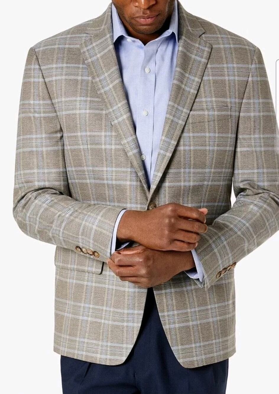 NWOT Lauren Ralph Lauren 50L Ultra Flex Mens Suit Coat Brown Plaid Poly Viscose